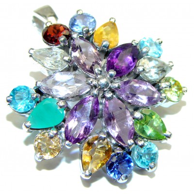 Spectacular Vintage style Beauty Multistone .925 Sterling Silver handmade LARGE Pendant - Brooch