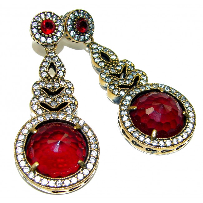 Spectacular Ruby 14K White Gold over .925 Sterling Silver handcrafted earrings