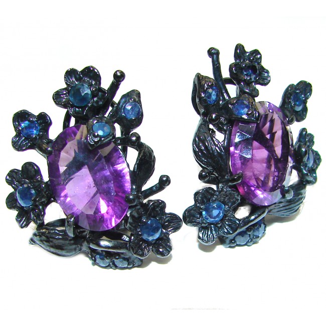 Purple Romance Amethyst Kyanite black Rhodium over .925 Sterling Silver handcrafted earrings