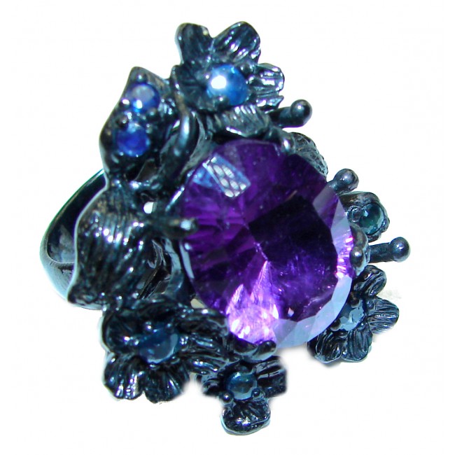 Exclusive Amethyst black rhodium over .925 Sterling Silver HANDCRAFTED Ring size 7 1/2