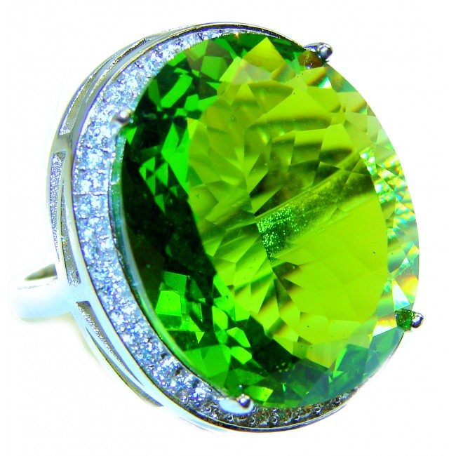 Most incredible Green Topaz .925 Sterling Silver handmade Cocktail Ring s. 7 1/4