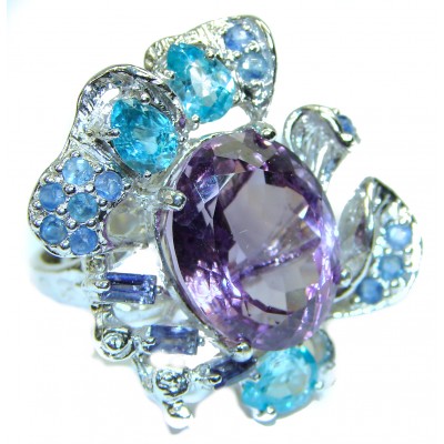 Huge Exclusive Amethyst Sapphire .925 Sterling Silver HANDCRAFTED Ring size 8 1/2