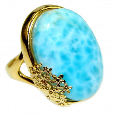 25.4 carat Larimar 18K Gold over .925 Sterling Silver handcrafted Ring s. 8 1/2