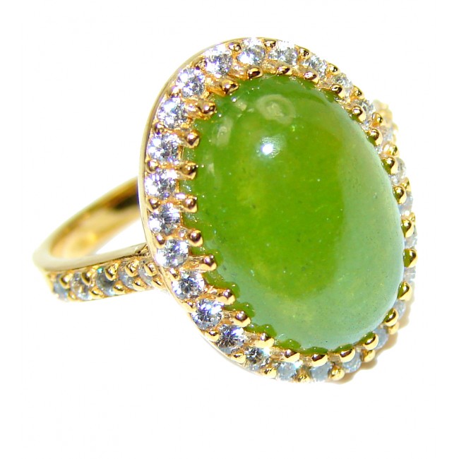 Authentic 8.5ctw Green Tourmaline Yellow gold over .925 Sterling Silver brilliantly handcrafted ring s. 6 3/4
