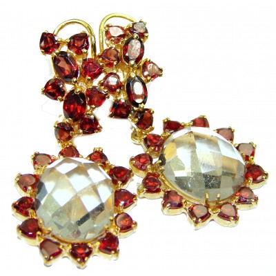 Extravaganza White Topaz Garnet 14K Gold over .925 Sterling Silver handcrafted incredible earrings