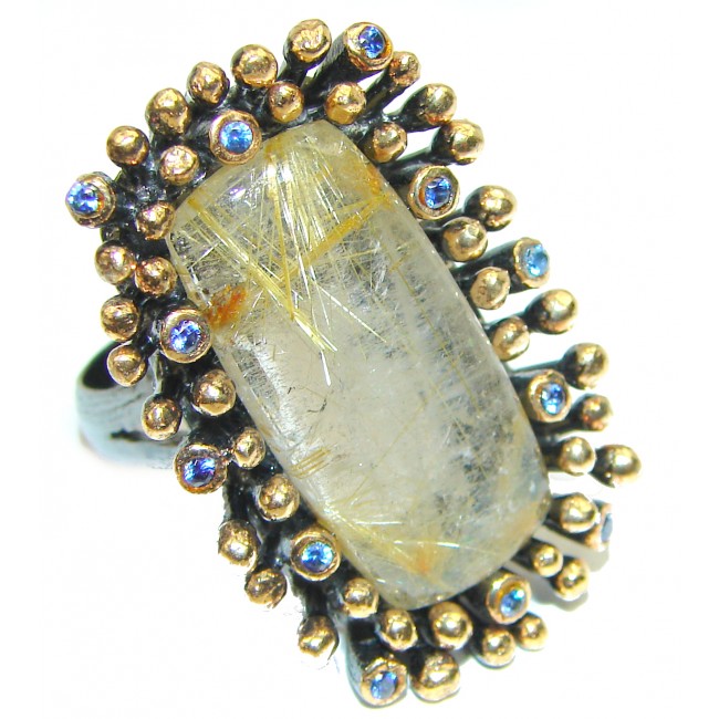 Best quality Golden Rutilated Quartz Sapphire .925 Sterling Silver handcrafted Ring Size 8