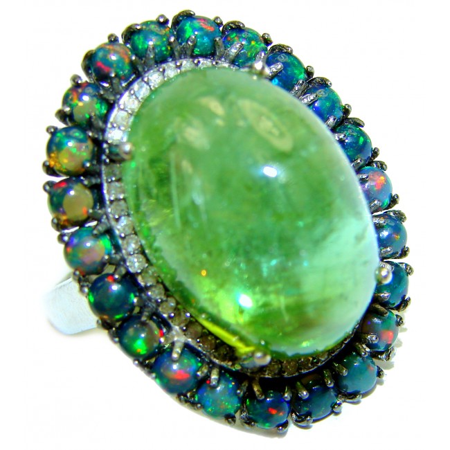 Dolce Vita 26.68 carat Brazilian Green Tourmaline .925 Sterling Silver handcrafted Statement Ring size 8 1/4