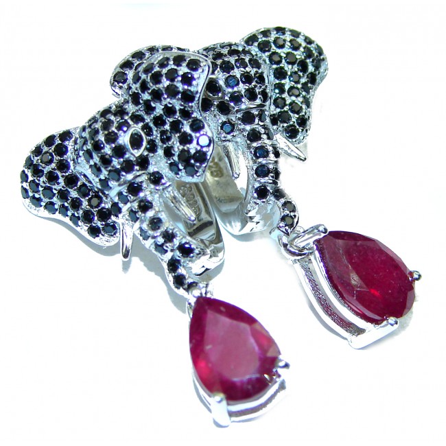 Elephant Authentic Sapphire Ruby .925 Sterling Silver handcrafted earrings