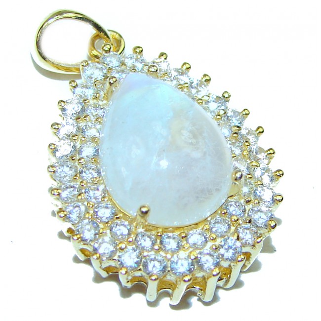 Genuine Fire Moonstone 14K yellow Gold over .925 Sterling Silver handcrafted pendant