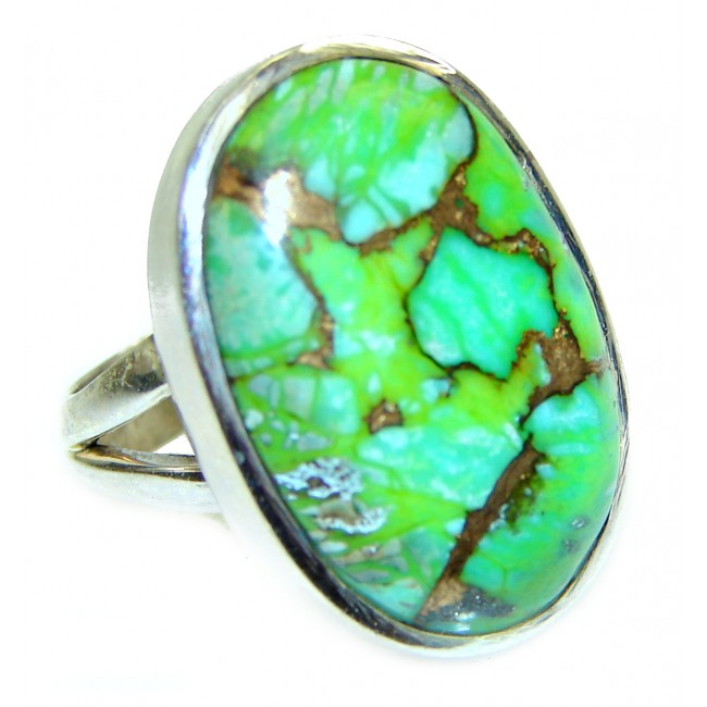Green Turquoise .925 Sterling Silver handcrafted ring; s. 7
