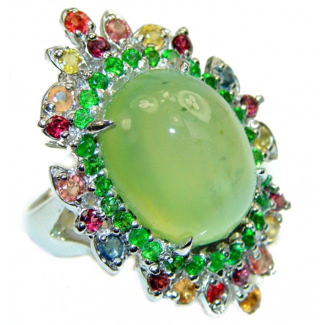 LARGE Natural Prehnite Sapphire .925 Sterling Silver handmade ring s. 9