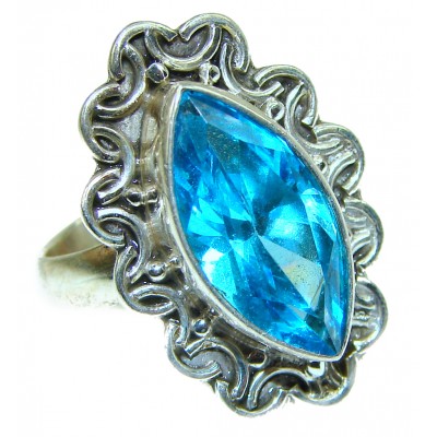 Electric Blue Swiss Blue Topaz .925 Sterling Silver handmade Ring size 7 3/4