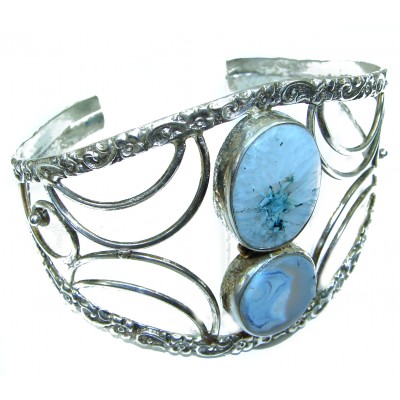 Boho Chic Genuine Beauty Agate Silver handmade Bracelet / Cuff