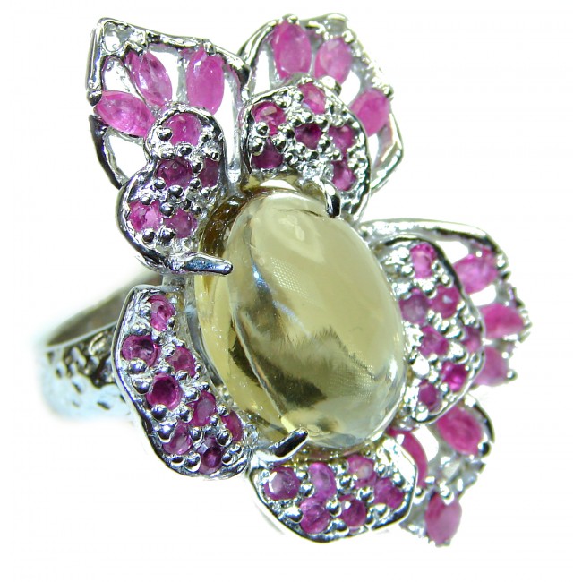 Vintage Style Citrine Ruby .925 Sterling Silver handmade HUGE Cocktail Ring s. 9 1/4