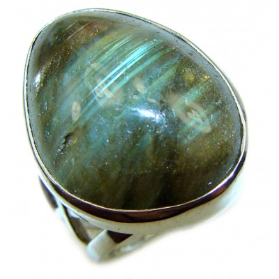 Vintage Design GENUINE Labradorite .925 Sterling Silver handcrafted ring size 8 adjustable