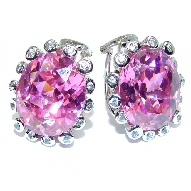 Priscilla Incredible Deluxe Oval cut Pink Topaz .925 Sterling Silver handcrafted long earrings