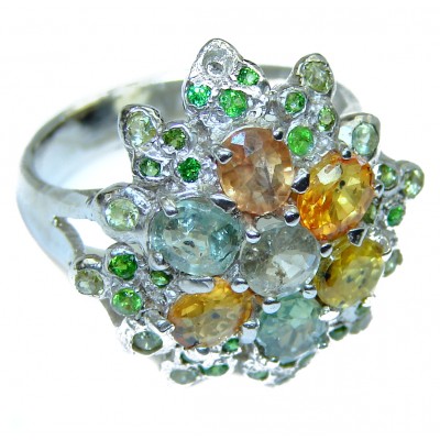 Royal quality unique MULTICOLOR Sapphire .925 Sterling Silver handcrafted Ring size 8
