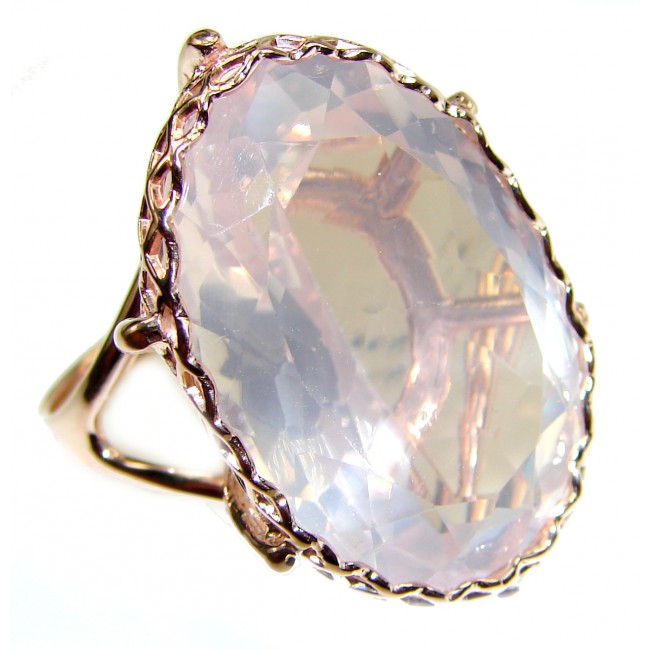 Large 30.2 carat Rose Quartz 18K Gold over .925 Sterling Silver brilliantly handcrafted ring s. 8 1/4