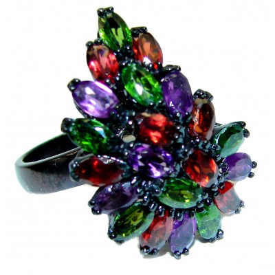 Mystery authentic Multigem black rhodium over .925 Sterling Silver handcrafted ring size 8
