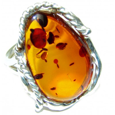Authentic Baltic Amber .925 Sterling Silver handcrafted ring; s. 8