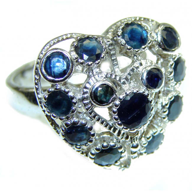 Incredible authentic Sapphire .925 Sterling Silver handmade large Ring size 8