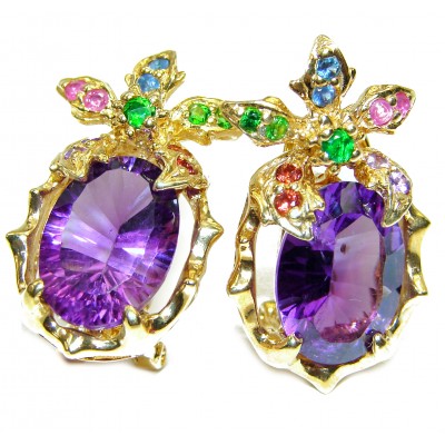 Vintage Style authentic Amethyst 14K Gold over .925 Sterling Silver handmade Earrings
