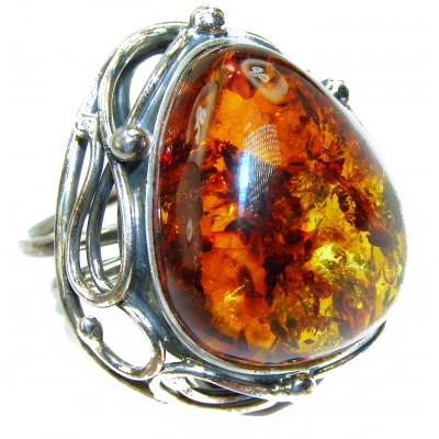 Authentic Baltic Amber .925 Sterling Silver handcrafted ring; s. 9 adjustable