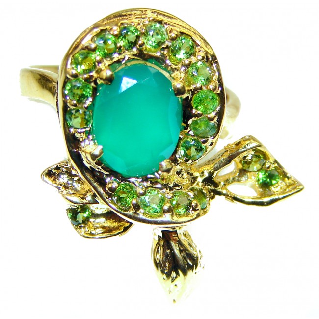 Green Reef Emerald 14K Gold over .925 Sterling Silver Ring size 7 1/4
