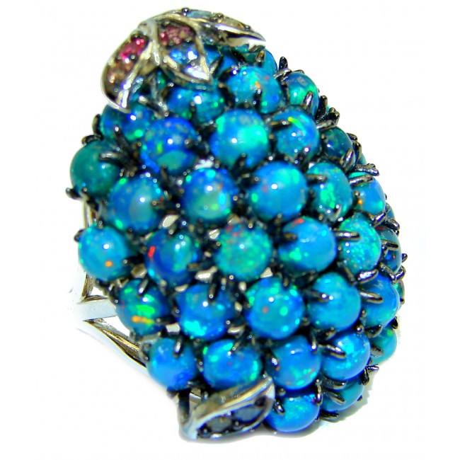 A COSMIC POWER Genuine 23.9 carat Black Opal 14K White Gold over .925 Sterling Silver handmade Ring size 7