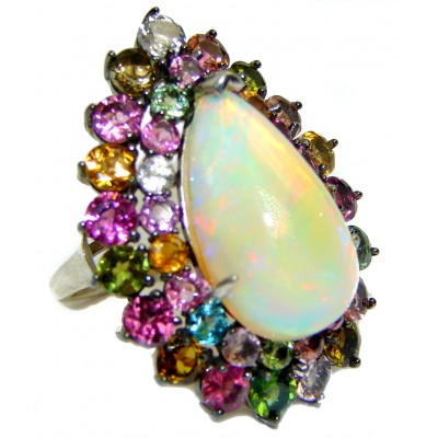 New Universe Genuine 7.5 carat Ethiopian Opal .925 Sterling Silver handmade Ring size 7 1/4