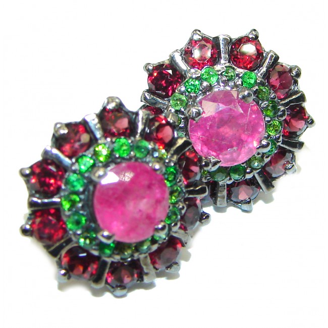 Authentic Ruby black rhodium over .925 Sterling Silver handcrafted earrings
