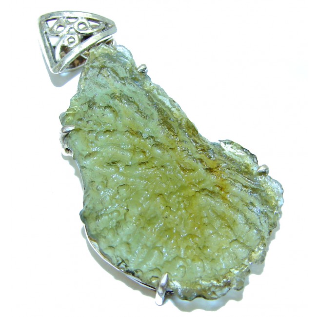 Unique design Green Moldavite .925 Sterling Silver Pendant