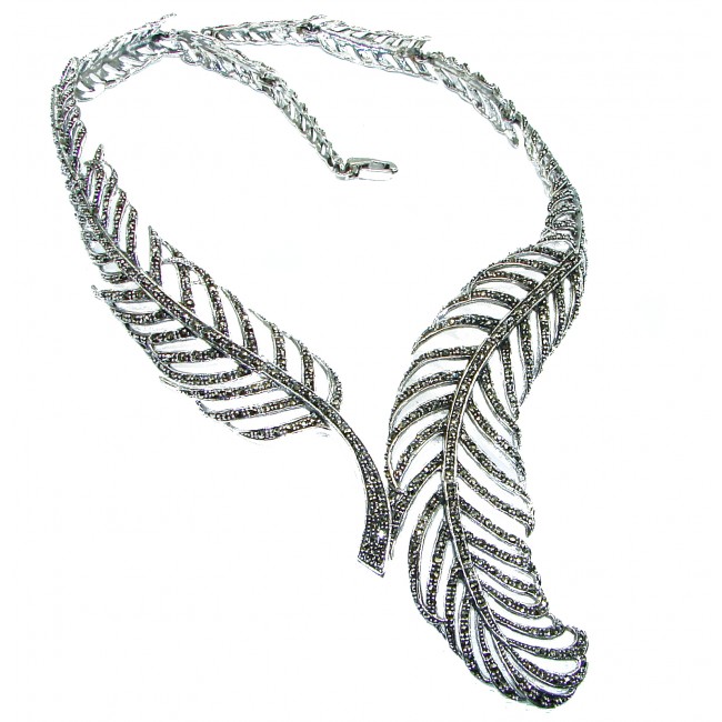 Magnificent Jewel authentic Leaf Marcasite .925 Sterling Silver handcrafted necklace