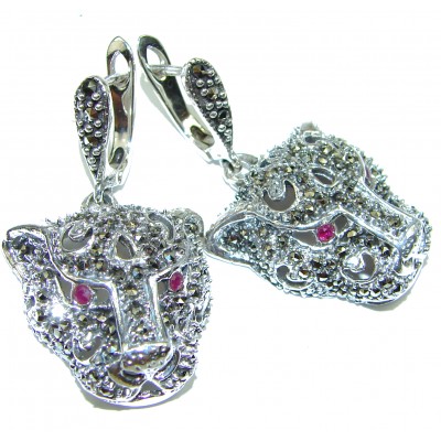 Panthers Ruby Marcasite .925 Sterling Silver earrings
