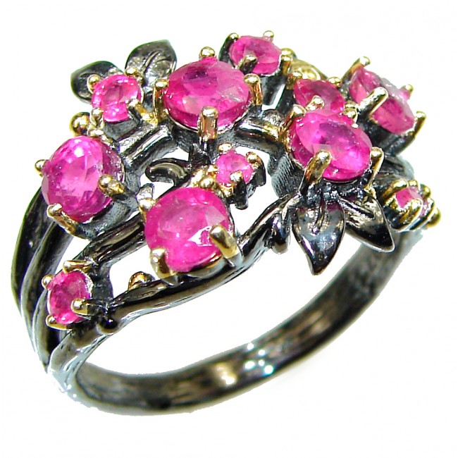 7.8 carat unique Ruby black rhodium over .925 Sterling Silver handcrafted Ring size 8