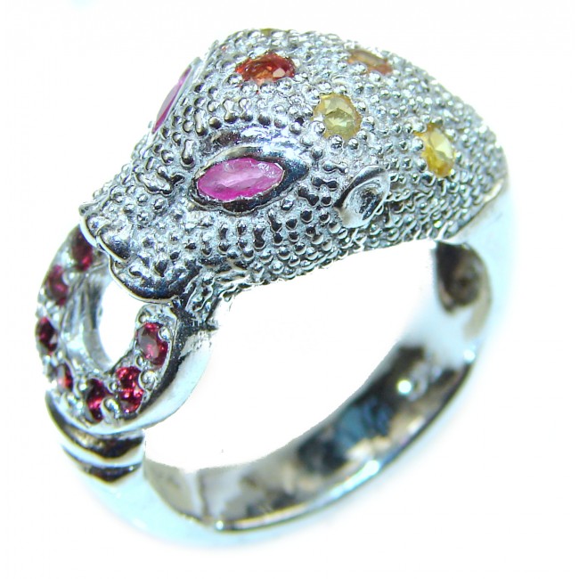Cheetah authentic Ruby .925 Sterling Silver handmade Statement Ring s. 8 1/2