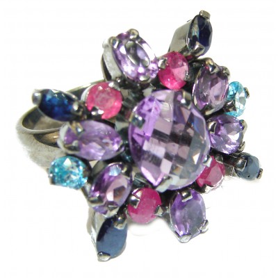 Incredible 11.7carat African Amethyst black rhodium over .925 Sterling Silver handcrafted ring size 7 3/4