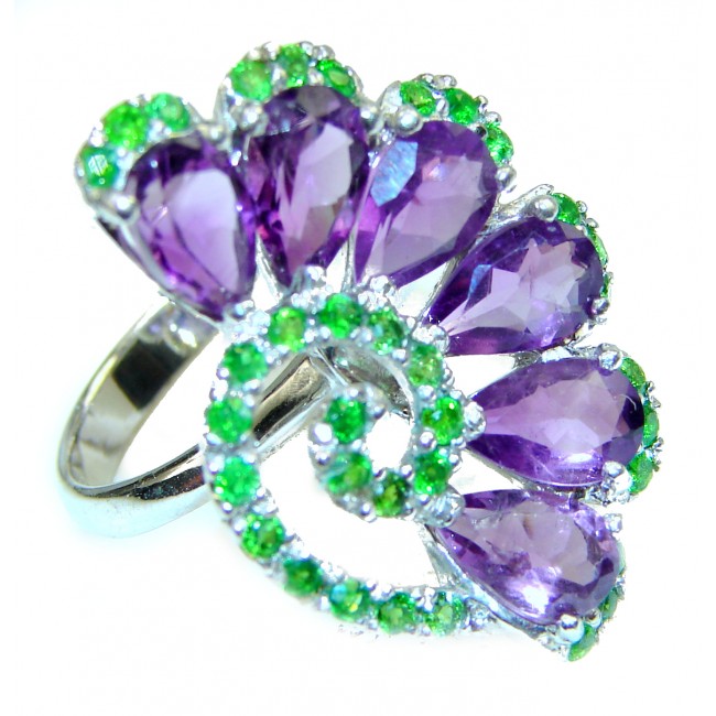 Special Amethyst Chrome Diopside .925 Sterling Silver handmade ring s. 8 1/4