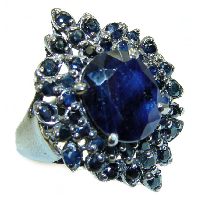 Incredible 17.8 carat authentic Sapphire .925 Sterling Silver handmade large Ring size 9