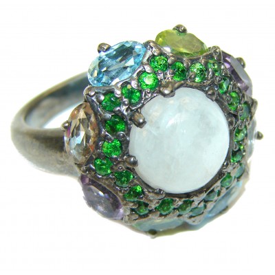 Natural Moonstone Amethyst .925 Sterling Silver handmade ring s. 8 1/2