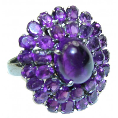Incredible 15.7carat African Amethyst black rhodium over .925 Sterling Silver handcrafted ring size 8