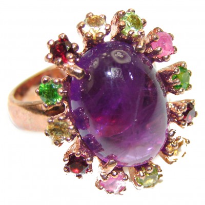 Incredible 12.7 carat African Amethyst 14K Rose Gold over .925 Sterling Silver handcrafted ring size 7 1/2