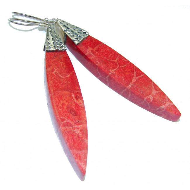 Huge Genuine Fossilized Coral .925 Sterling Silver earrings