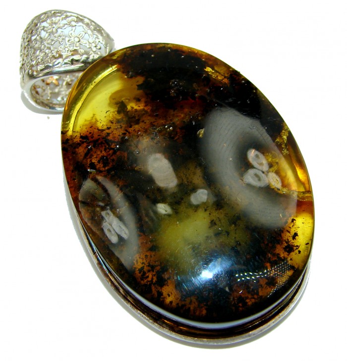 Large Genuine Baltic Amber .925 Sterling Silver handmade pendant
