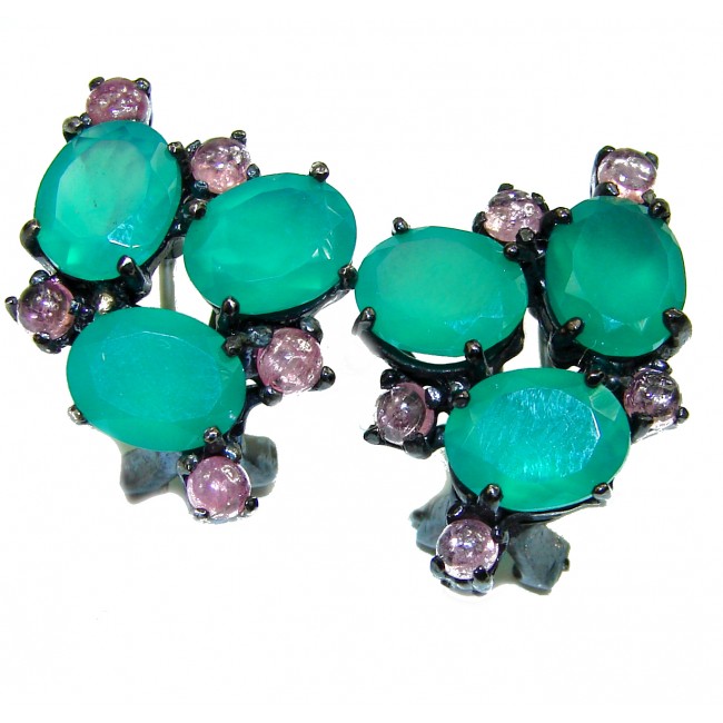 Green Agate black rhodium over .925 Sterling Silver earrings