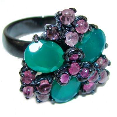 Green Agate Tourmaline .925 Sterling Silver handcrafted Ring s. 8 1/4