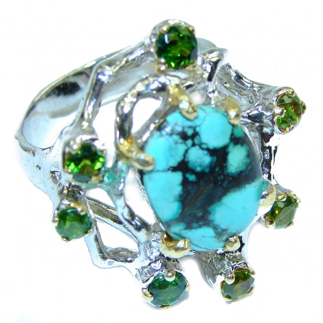 Authentic Beauty Turquoise Chrome Diopside .925 Sterling Silver ring; s. 8