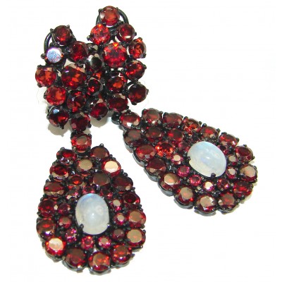 Real Beauty Spectacular quality Authentic Moonstone Garnet .925 Sterling Silver handmade earrings