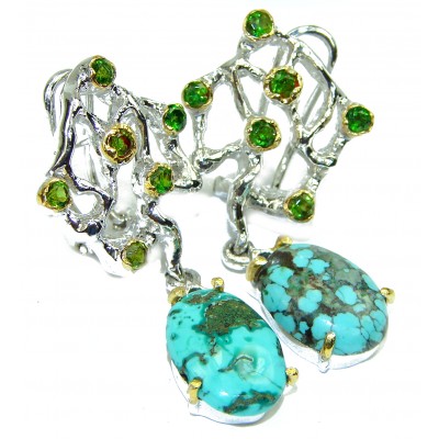 Genuine Turquoise Chrome Diopside .925 Sterling Silver earrings