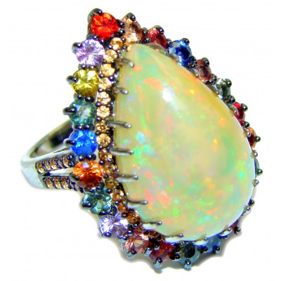 New Universe Genuine 27.5 carat Ethiopian Opal .925 Sterling Silver handmade Ring size 9